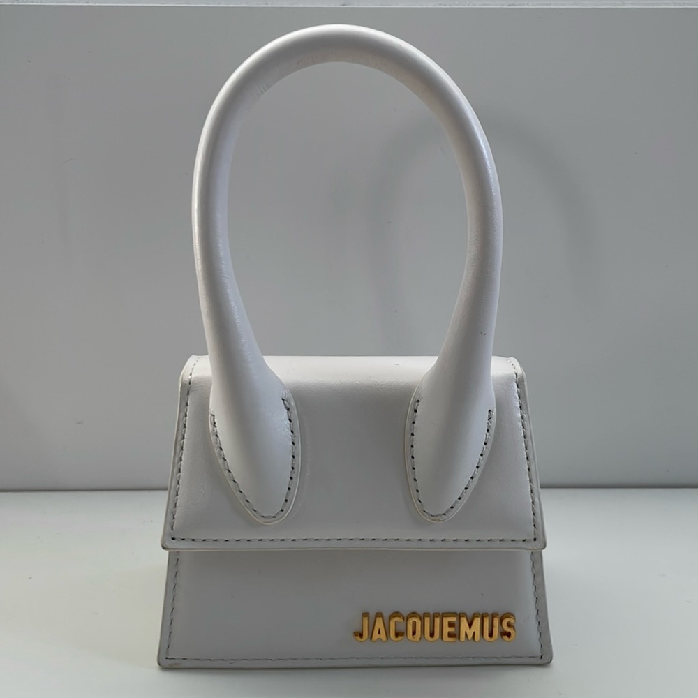 Jacquemus Mini Le Chiquito Top Handle Bag in white leather